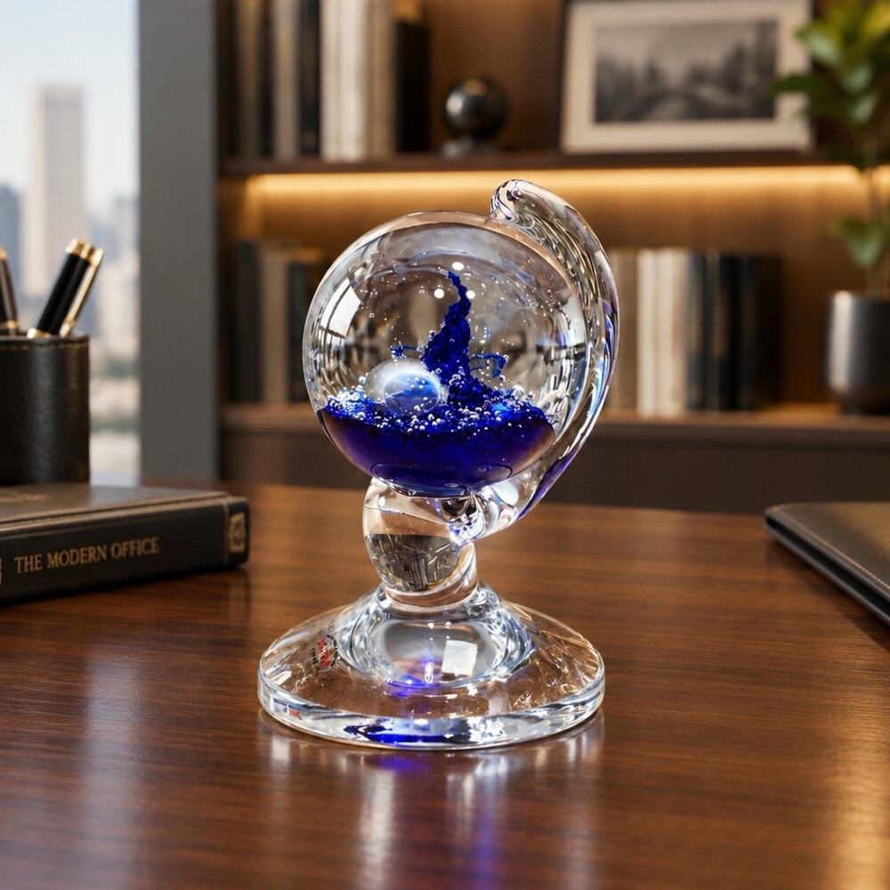 Sabina Rymanow Hand Made Sculpture Paper Weight Made In Poland Colbat Blue Clear